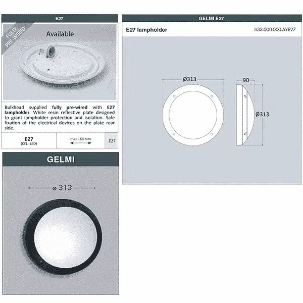 Gelmi Range Bulkhead Round Lamp