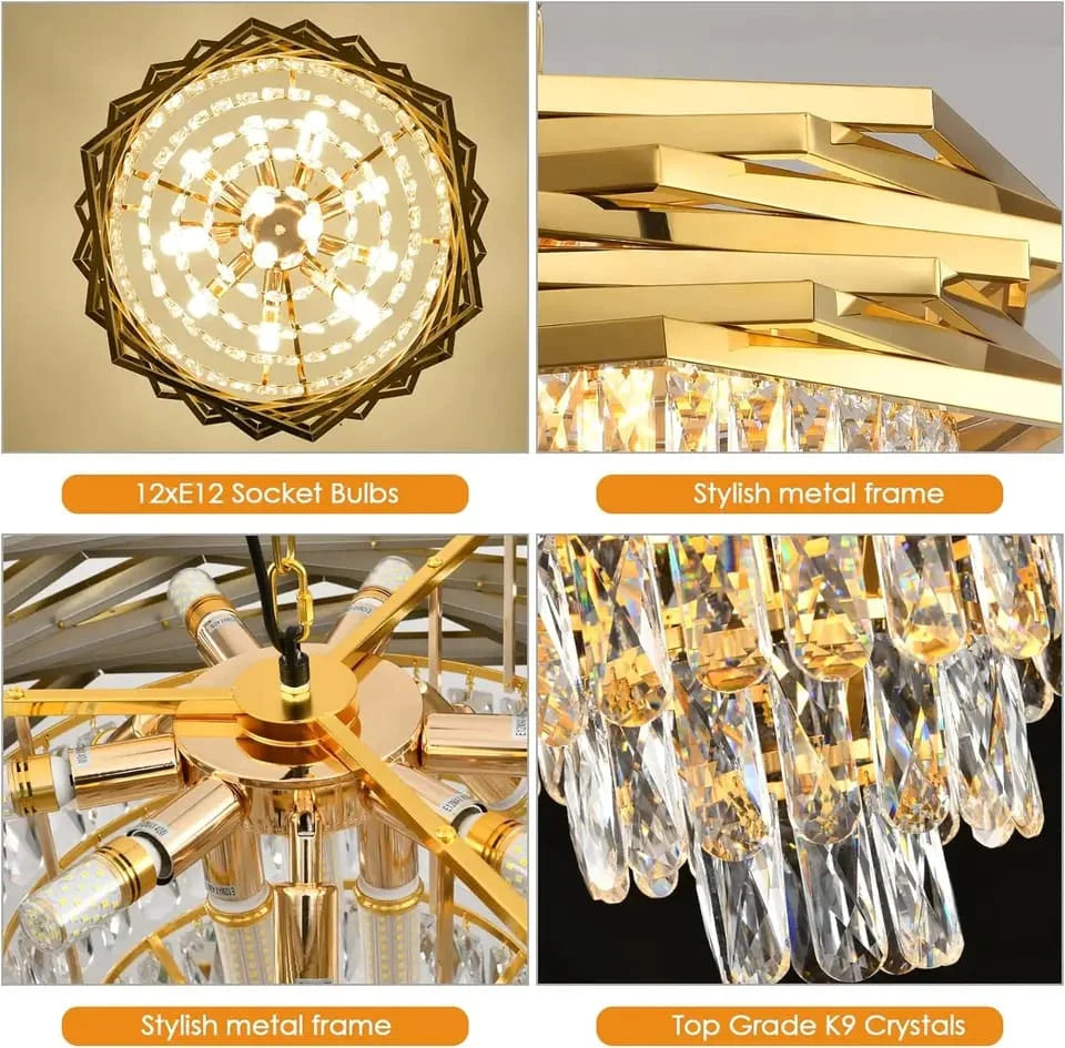 Luxury Gold Crystal Oval Chandelier