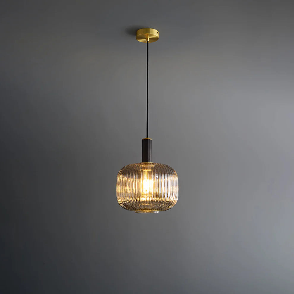 Modern Pumpkin Shaped Stripped Glass Hanging Light
