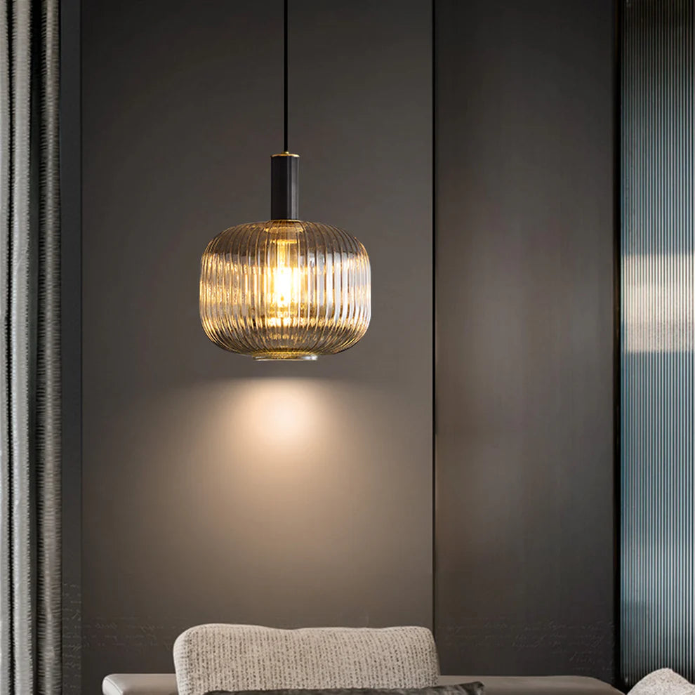Modern Pumpkin Shaped Stripped Glass Hanging Light