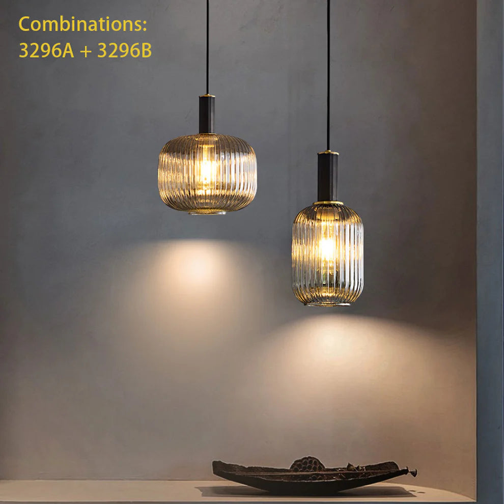 Modern Vertically Stripped Glass Hanging Light