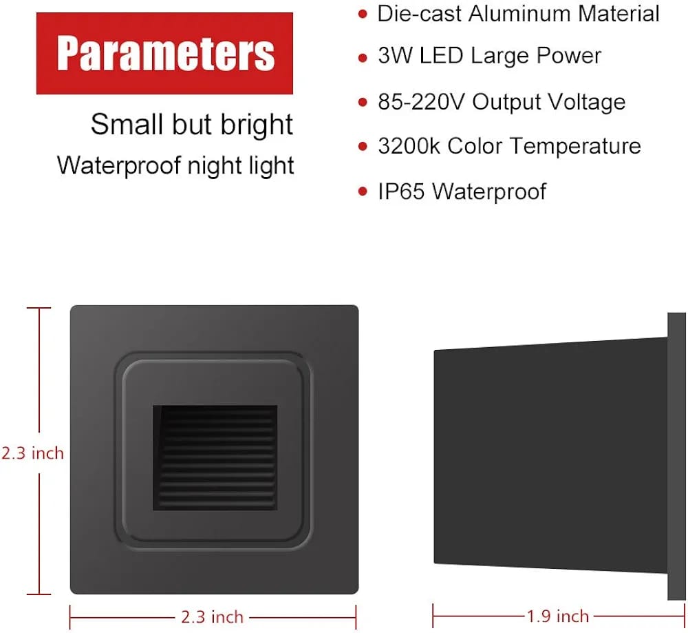 Square Recessed Water Proof LED Step Light IP65          (Small 2")