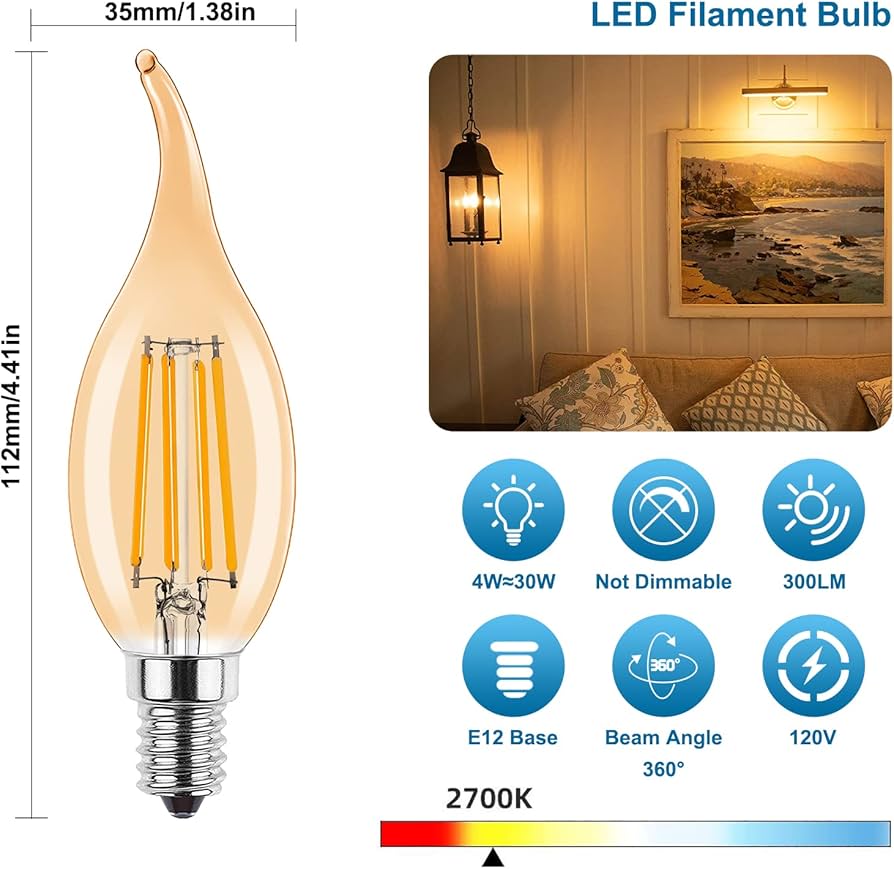 LED C35 Filament Candle Bulb 4W