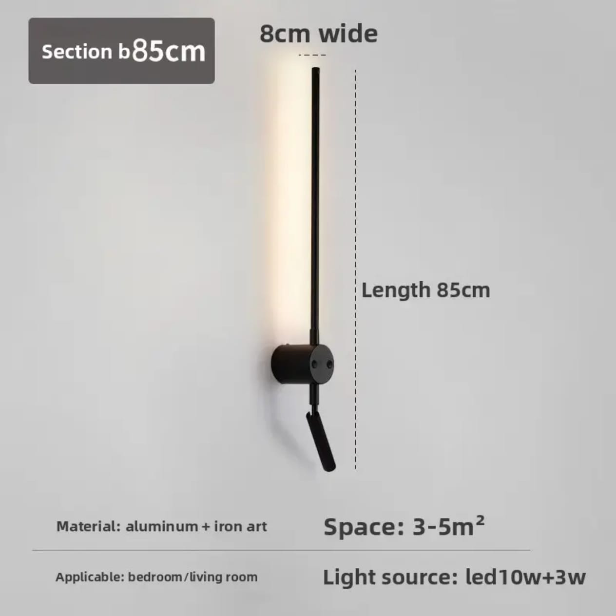 Modern Long Black Stick With Spot Wall Light