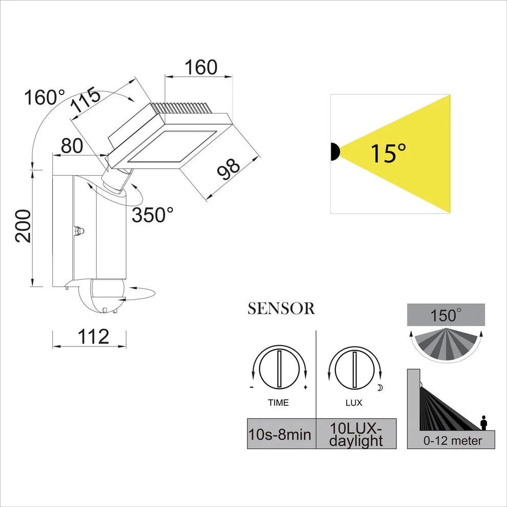 Nevada Outdoor Wall Light with motion sensor (6101S) - Lutec