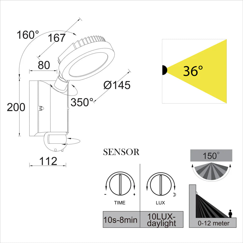 Nevada Outdoor Wall Light with motion sensor (6102S) - Lutec