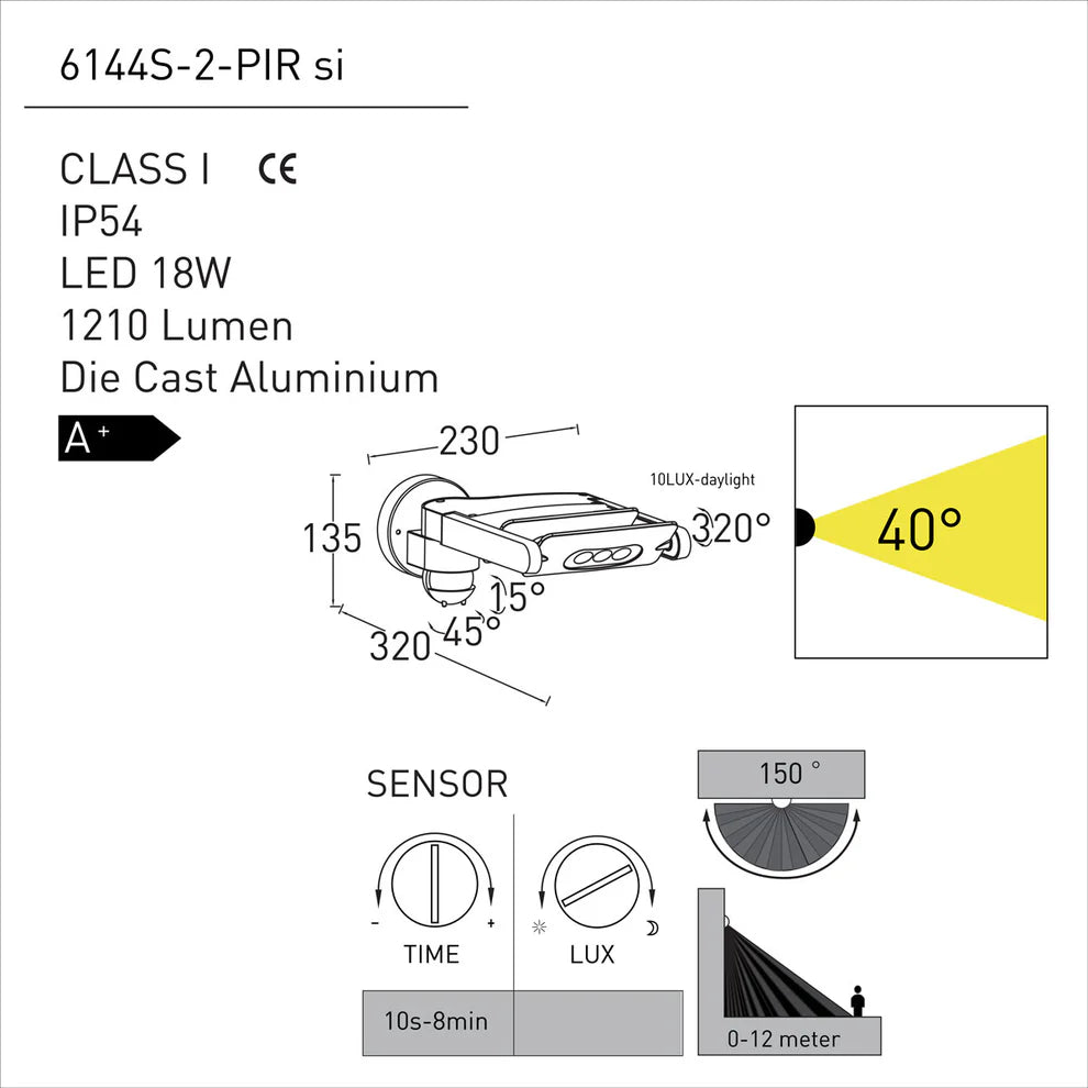 MINI LEDSPOT Outdoor Wall Light with motion sensor (6144s-2-PIR)