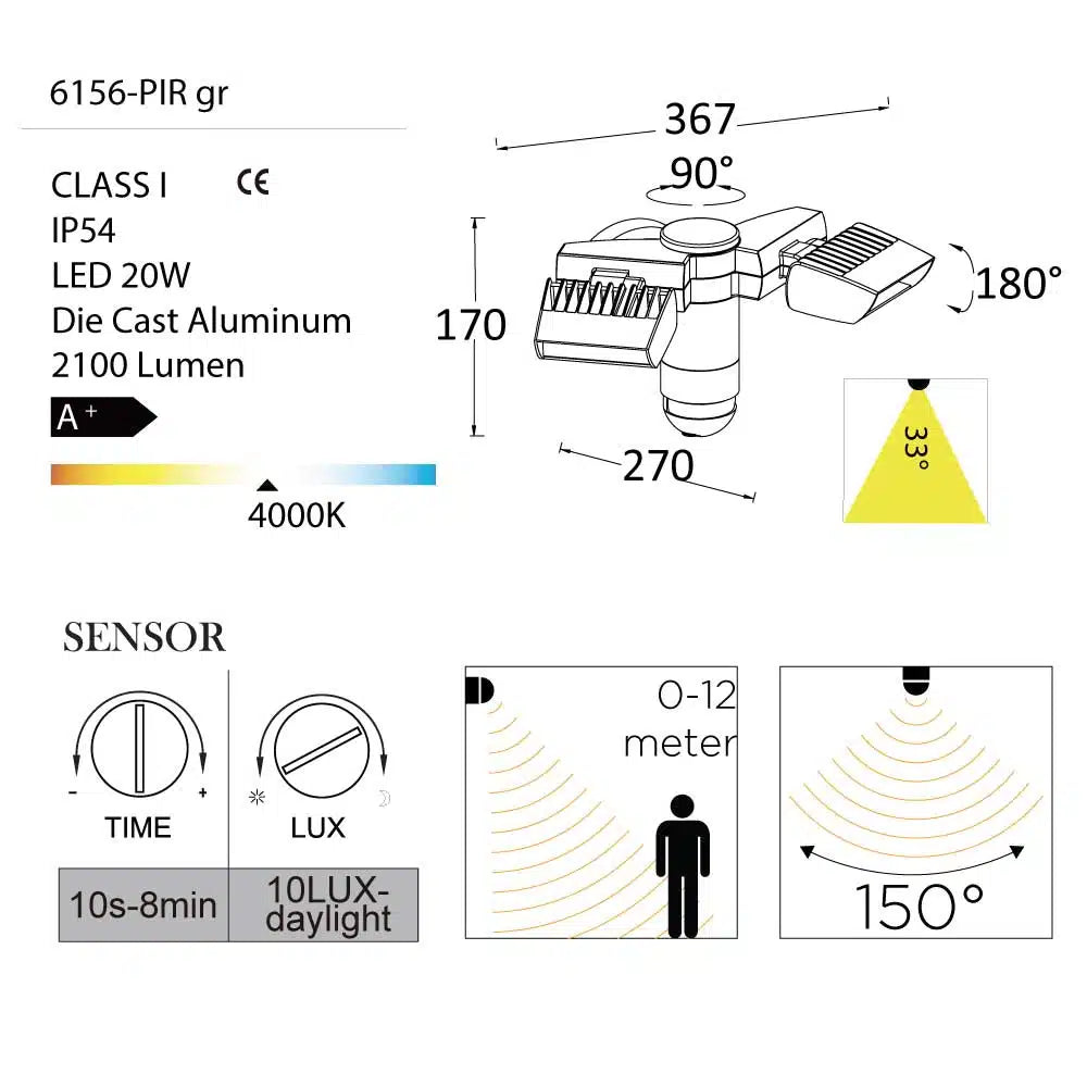 CORN Outdoor Wall Light with PIR Sensor-6156-PIR