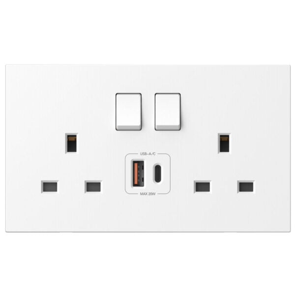 Simon 2G BS Switched Socket with USB A+C Chargers M7-White
