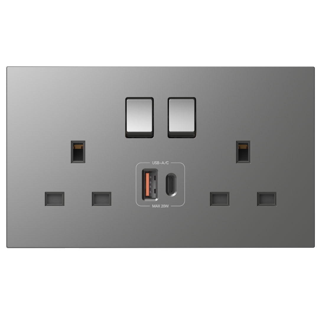 Simon 2G BS Switched Socket with USB A+C Chargers M7-Grey