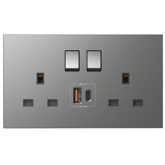 Simon 2G BS Switched Socket with USB A+C Chargers M7-Grey
