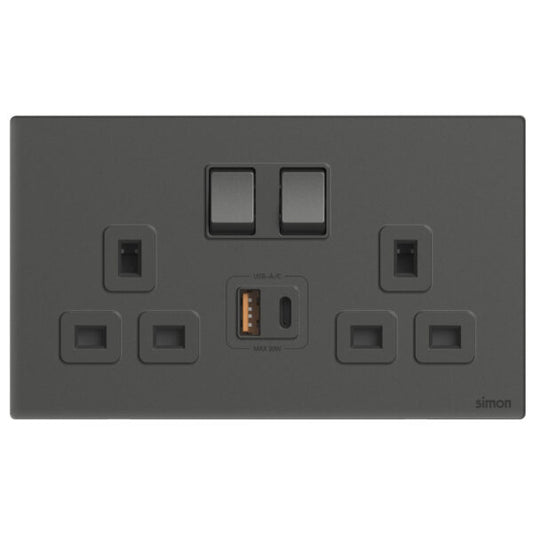 Simon 2G BS Switched Socket with USB A+C Chargers M7-Gem