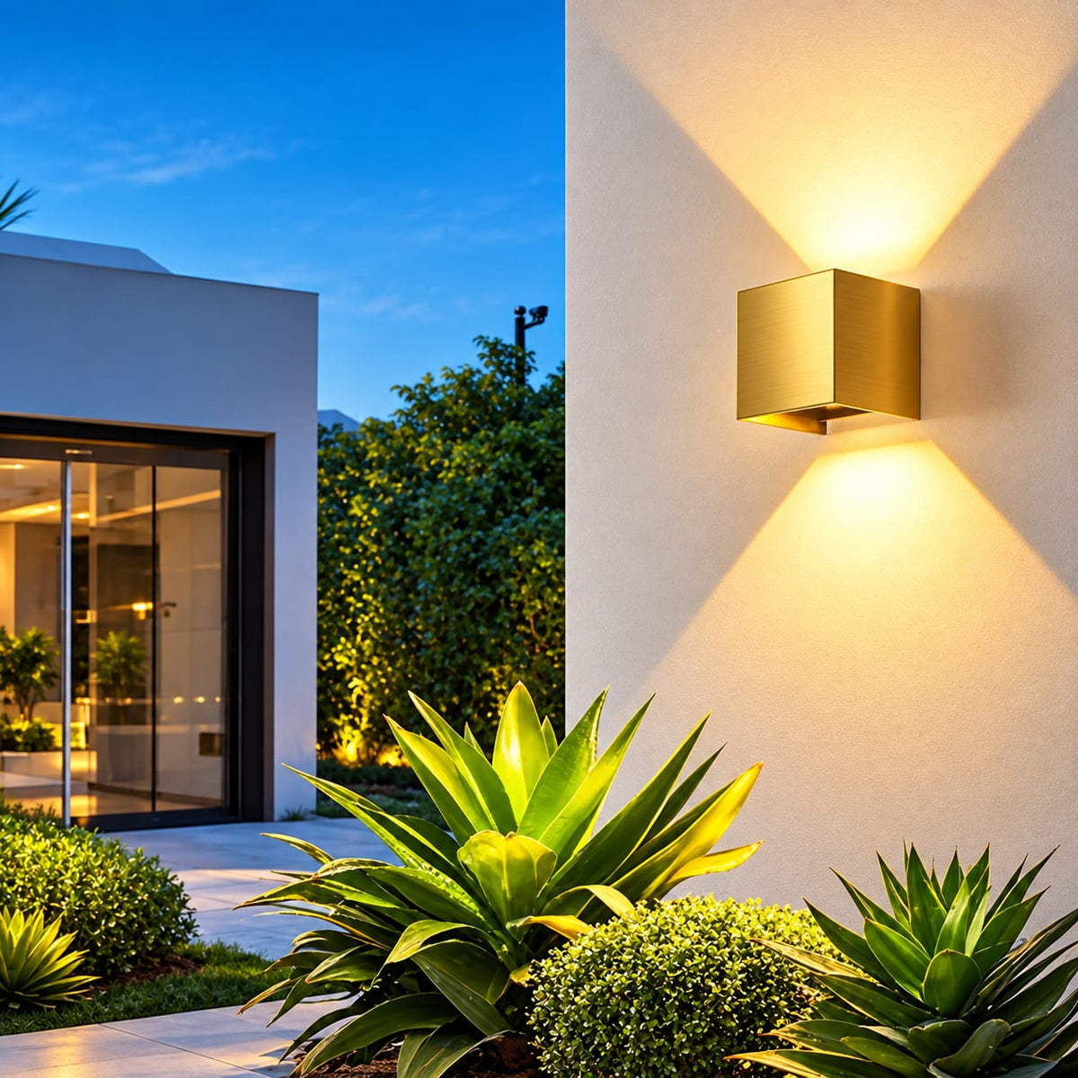Golden Modern Square Box Outdoor Wall Light