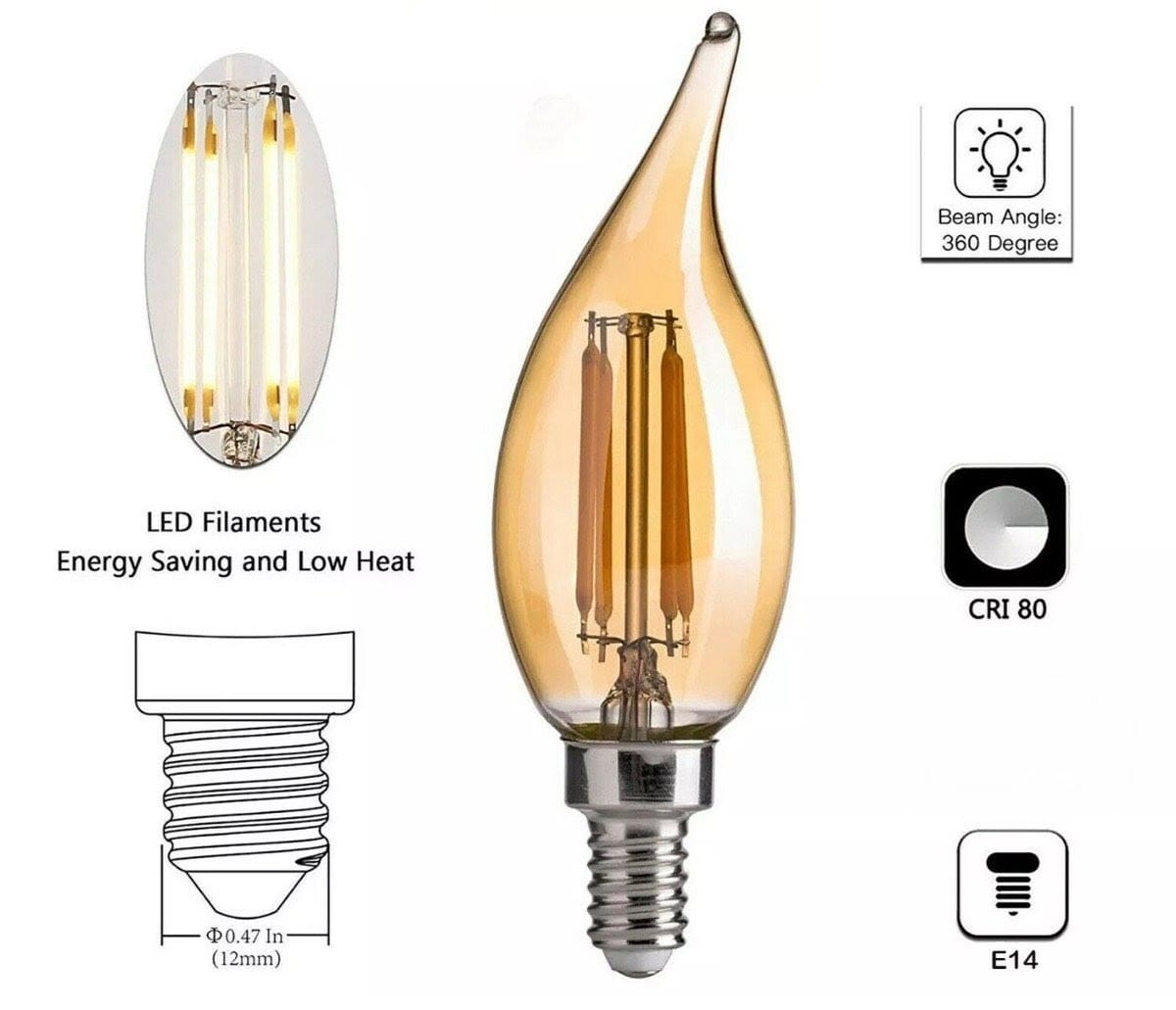 LED C35 Filament Candle Bulb 4W