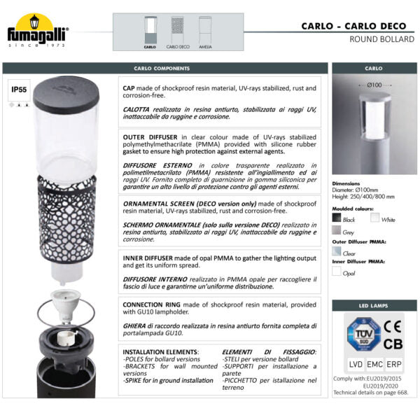 CARLO 400 Deco Bollard (Made in Italy)