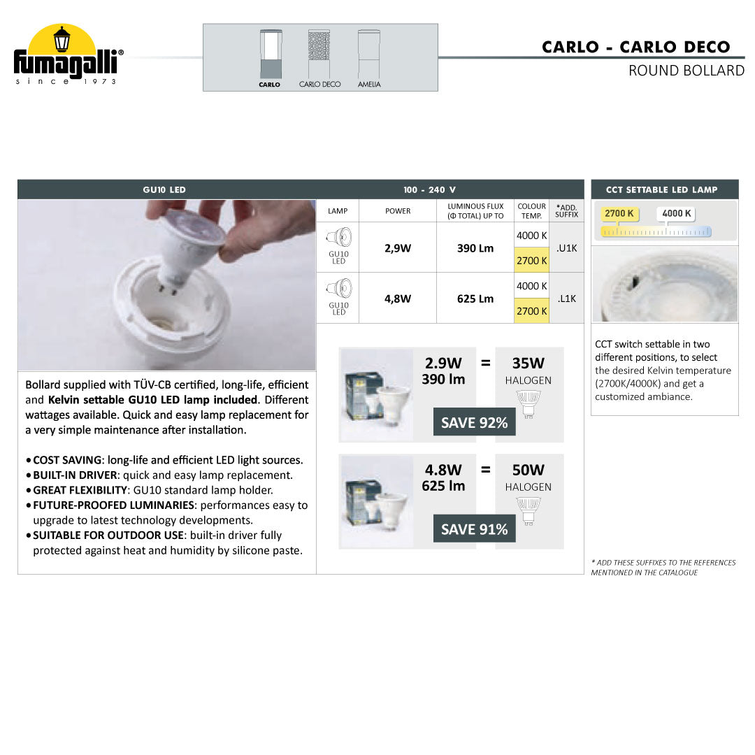 CARLO 400 Modern Bollard  (Made in Italy)