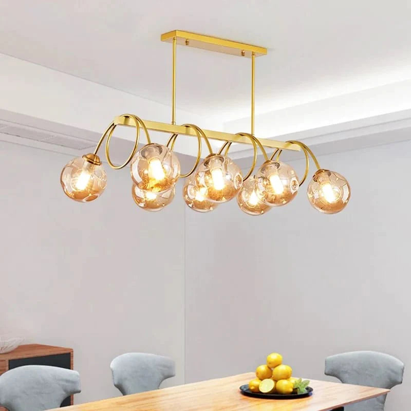 Post Modern Gold Finish Eight Glass Chandelier