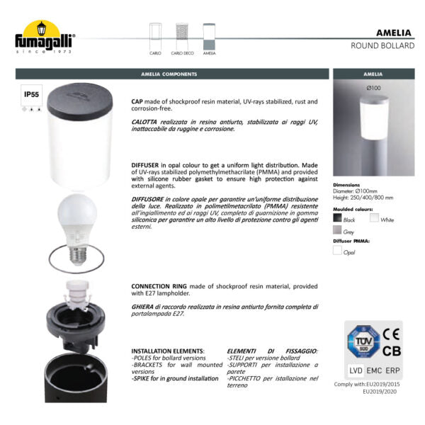 AMELIA 400 Modern Bollard  (Made in Italy)