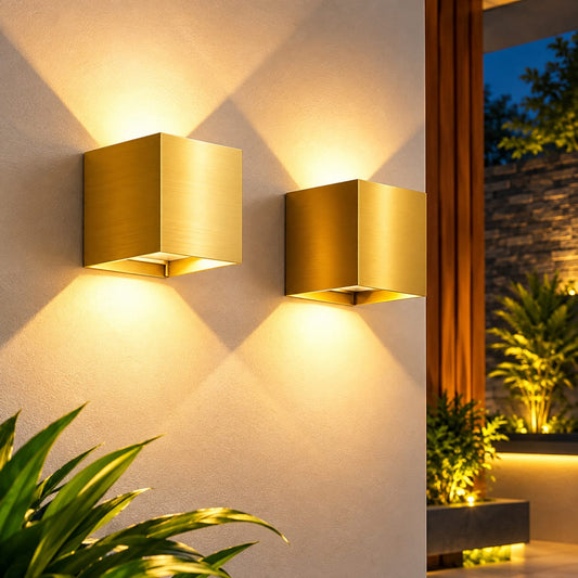 Golden Modern Square Box Outdoor Wall Light