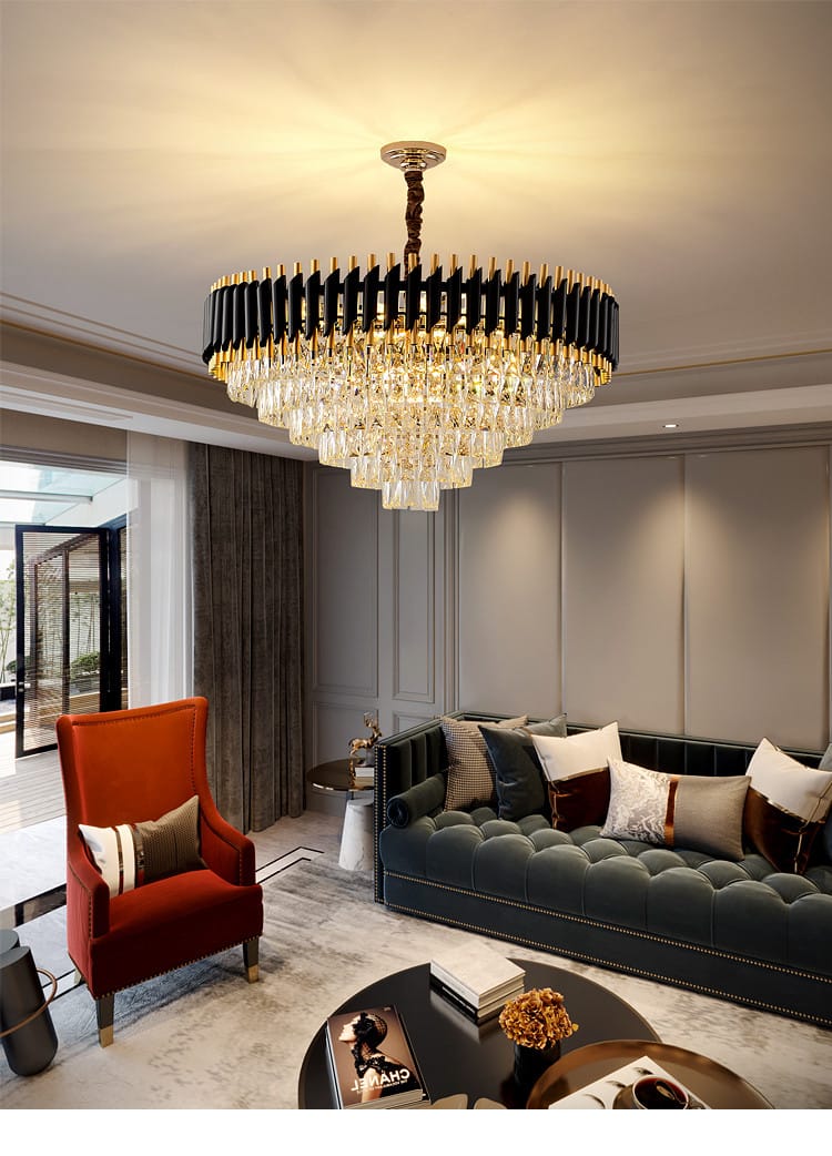 Modern Luxury Black & Gold Crystal Chandelier (800mm Diameter)