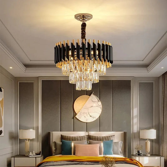 Modern Luxury Black Gold Crystal Chandelier (400mm Diameter)