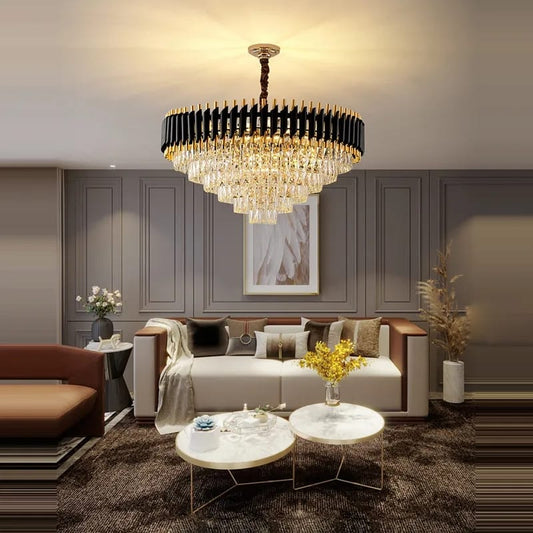 Modern Luxury Black & Gold Crystal Chandelier (800mm Diameter)