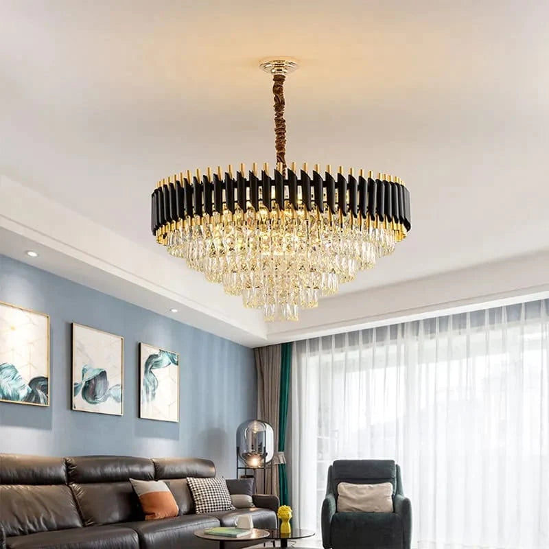 Modern Luxury Black & Gold Crystal Chandelier (800mm Diameter)