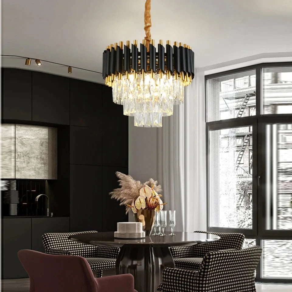 Modern Luxury Black Gold Crystal Chandelier (400mm Diameter)