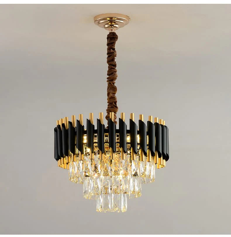 Modern Luxury Black Gold Crystal Chandelier (400mm Diameter)