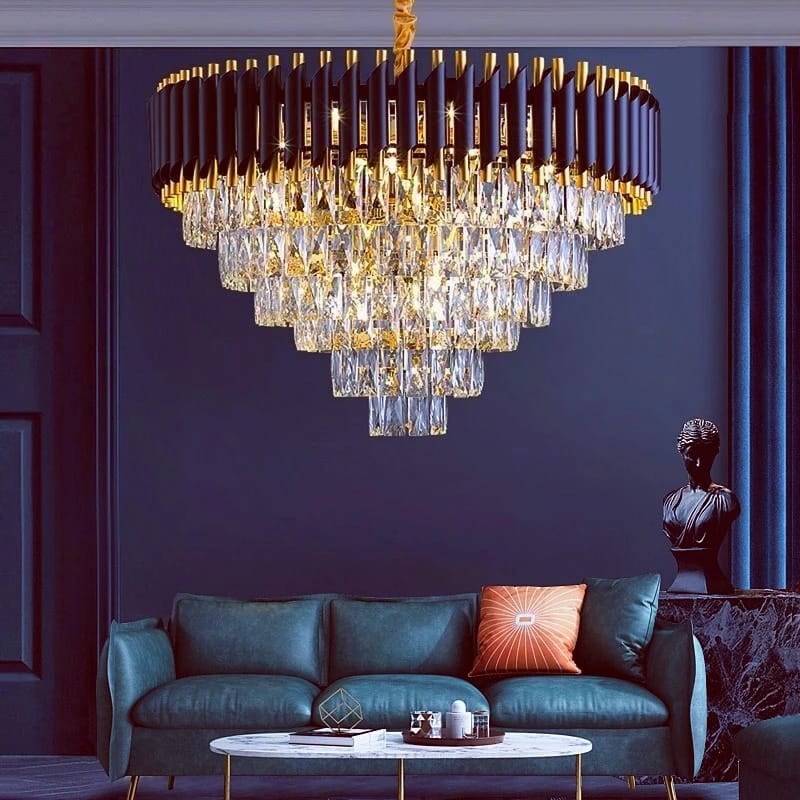 Modern Luxury Black Gold Crystal LED Chandelier (600mm Diameter)