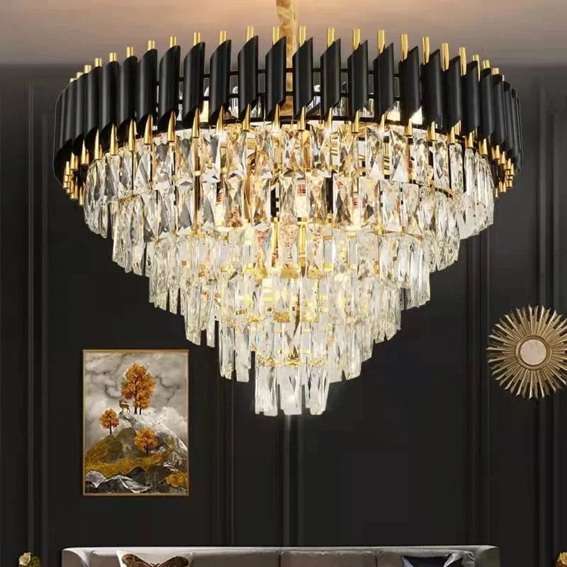 Modern Luxury Black Gold Crystal LED Chandelier (600mm Diameter)