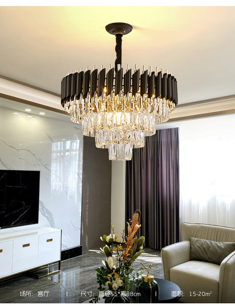 Modern Luxury Black Gold Crystal LED Chandelier (600mm Diameter)