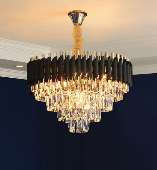 Modern Luxury Black Gold Crystal LED Chandelier (600mm Diameter)