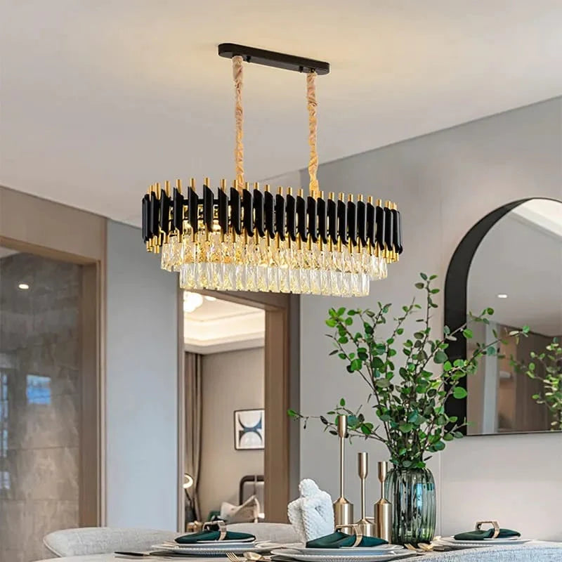 Modern Luxury Black Gold Oval Crystal Chandelier (1000mm * 300mm)