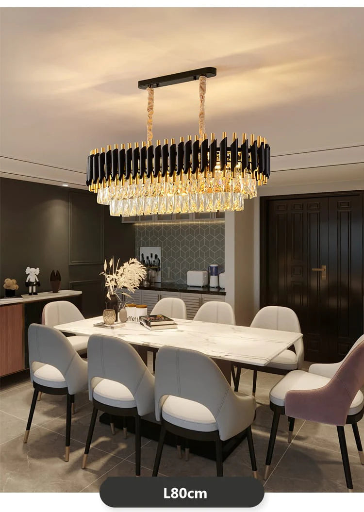 Modern Luxury Black Gold Oval Crystal Chandelier (1000mm * 300mm)