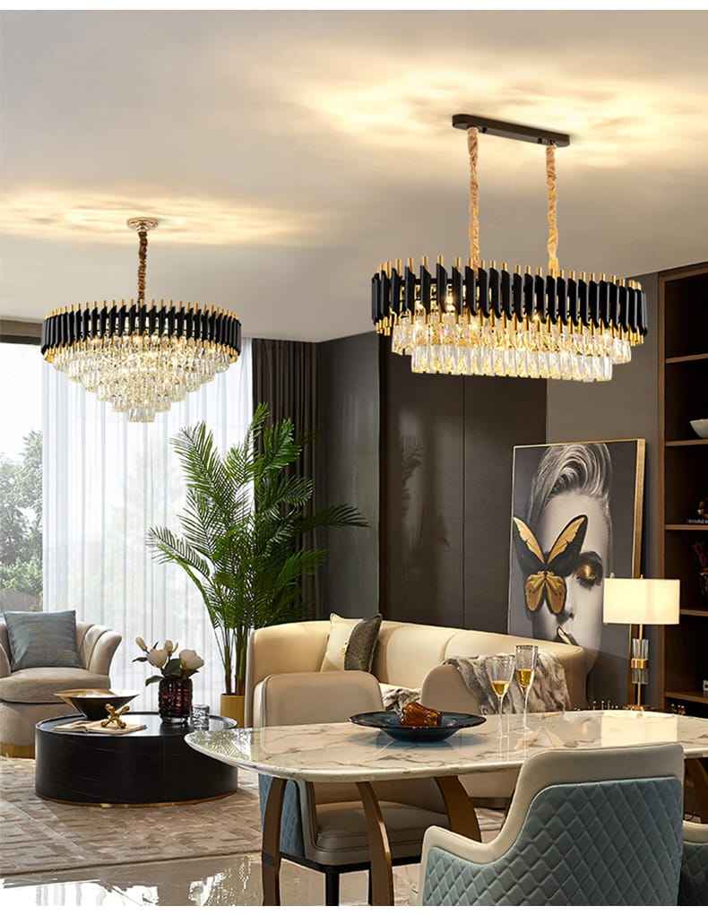 Modern Luxury Black Gold Oval Crystal Chandelier (1000mm * 300mm)