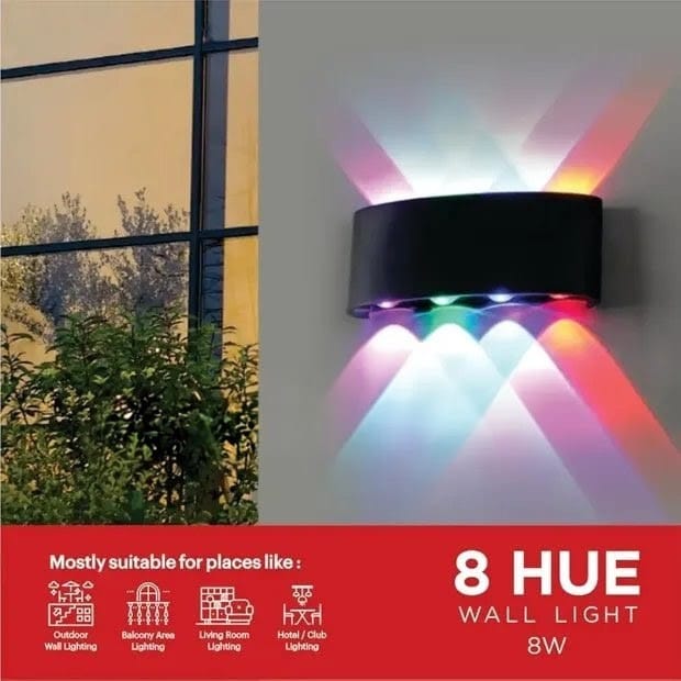 RGB Rectangular 4 Up & 4 Down Outdoor Wall Lamp