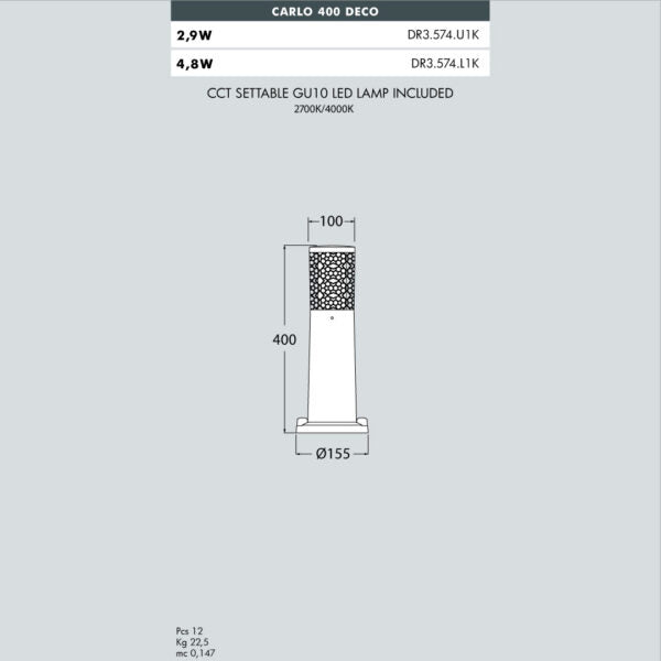 CARLO 400 Deco Bollard (Made in Italy)