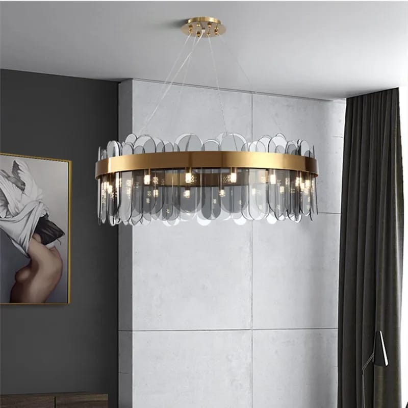 Modern Luxury Smoke Grey Glass Round Chandelier (600mm Diameter)