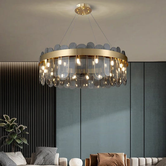 Modern Luxury Smoke Grey Glass Round Chandelier (600mm Diameter)