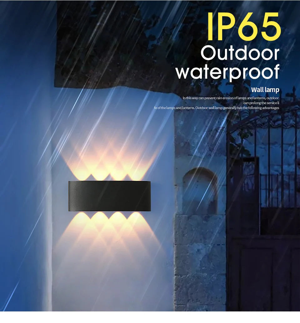 Rectangular 4 Up & 4 Down Outdoor Waterproof Wall Lamp