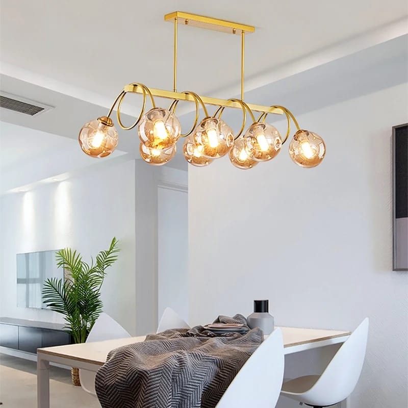 Post Modern Gold Finish Eight Glass Chandelier