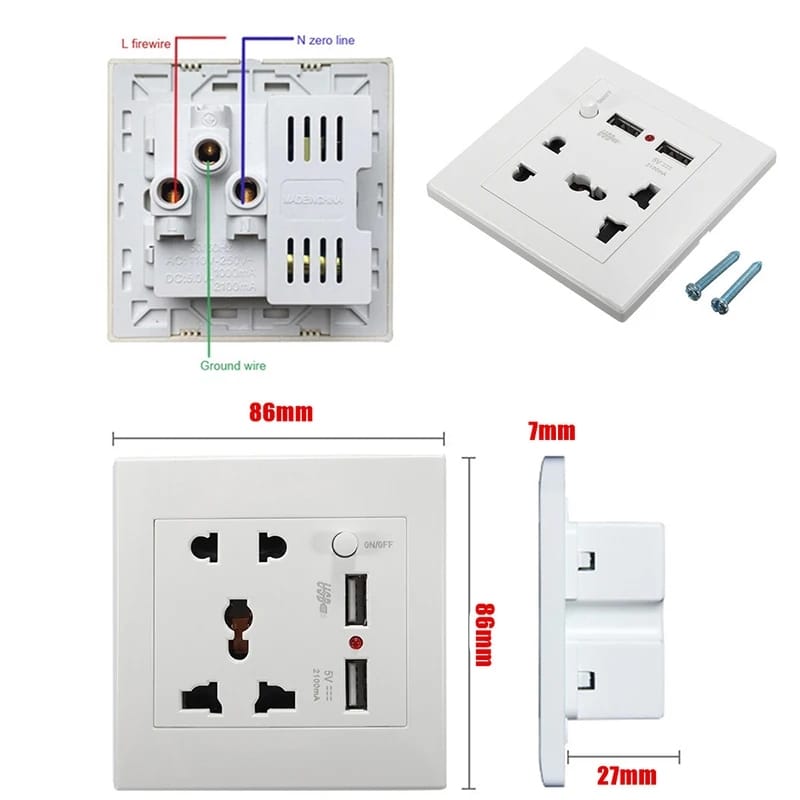 2.1A Dual USB Wall Socket