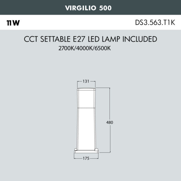 VIRGILIO 500 Modern Bollard  (Made in Italy)