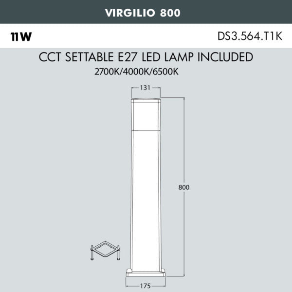 VIRGILIO 800 Modern Bollard  (Made in Italy)