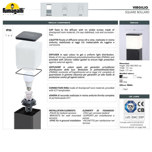 VIRGILIO 800 Modern Bollard  (Made in Italy)