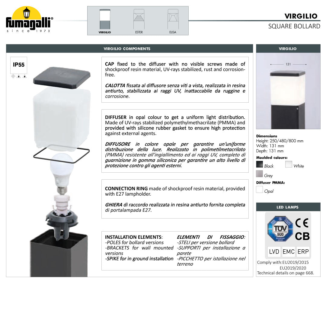 VIRGILIO 500 Modern Bollard  (Made in Italy)
