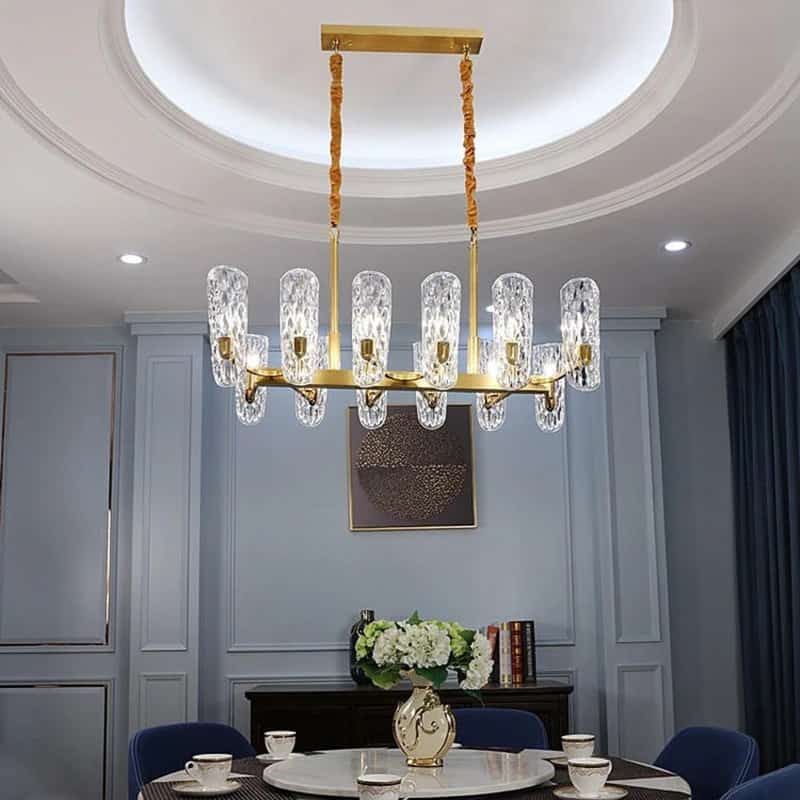 Modern Luxury Water Pattern Glass Oval Chandelier